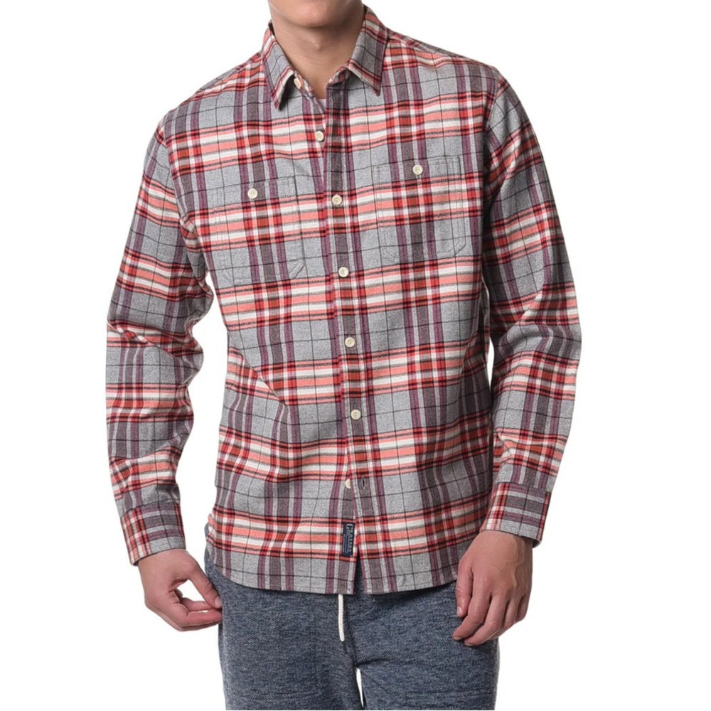 GRAYERS HERNDON HERITAGE FLANNEL MENS SHIRT- GRAY ORANGE CREAM - Small